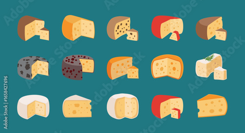 Collection of various types of cheeses and dairy products