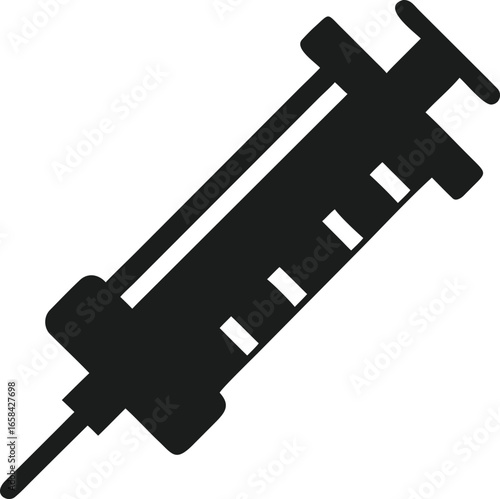 Simple Dark Gray Syringe Icon on Black Background medical injection