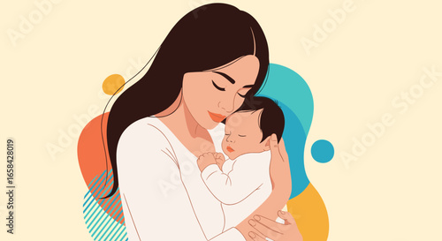 Loving mother tenderly holds her newborn baby embracing warmth and gentle care