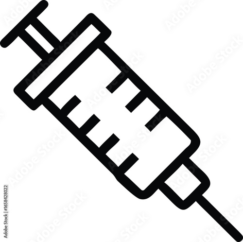 Outline of a Syringe Medical Icon on Black Background injection healthcare