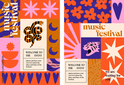 Abstract posters for art and music festivals. Vector modern backgrounds