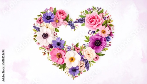 Delicate Floral Heart Arrangement of Anemones and Roses