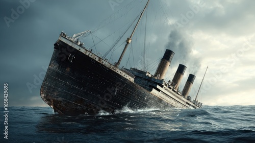 Titanic sinking in stormy sea