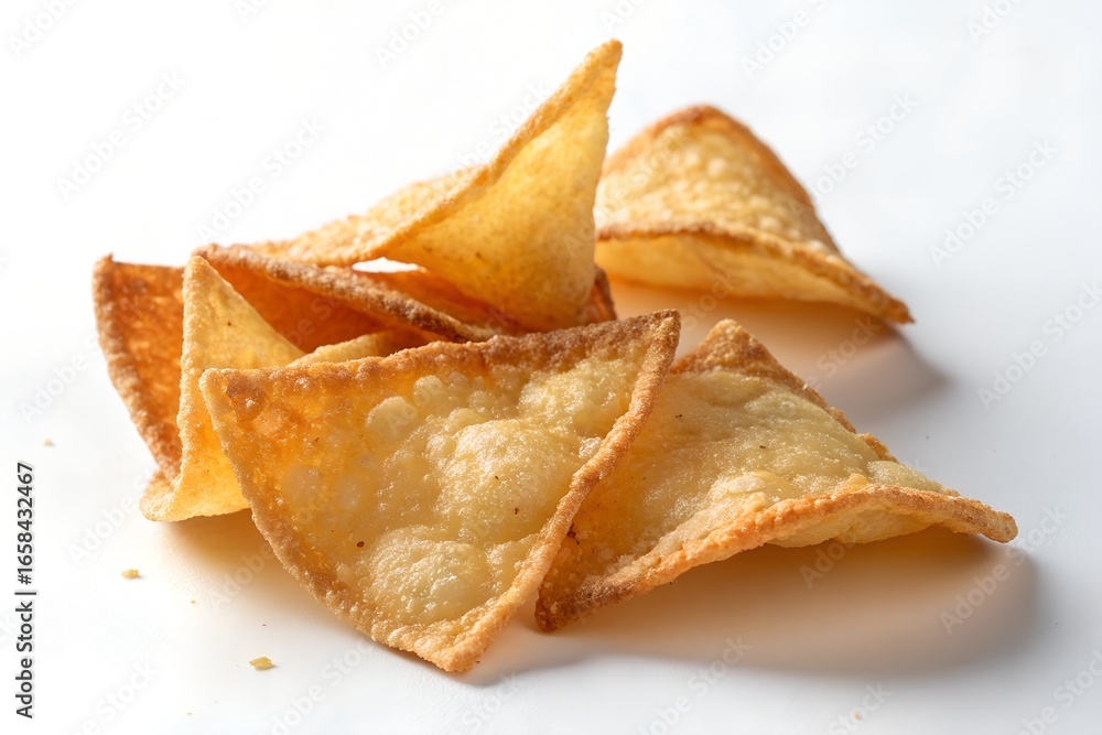 Delicious crispy fried wonton chips snack appetizer food photography studio shot Delicious crispy fried wonton chips snack appetizer food photography studio shot