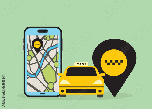 Taxi app.Taxi mobile illustration car concept banner