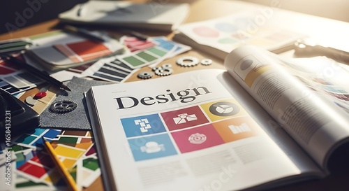 Creative workspace showcasing design tools and inspiration materials for artists and designers