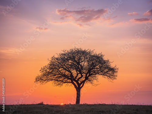 Wallpaper Mural Silhouette of a Lone Tree at Sunset, Bathed in Warm, Pastel Colors, A Peaceful Scene. Torontodigital.ca