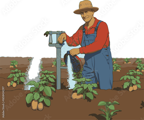 man watering plants