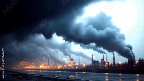 Industrial factory with heavy smoke pollution