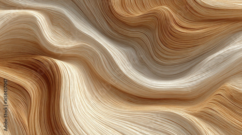 Abstract wooden waves texture flowing seamlessly in warm tones, creating a tranquil and hypnotic digital art pattern.