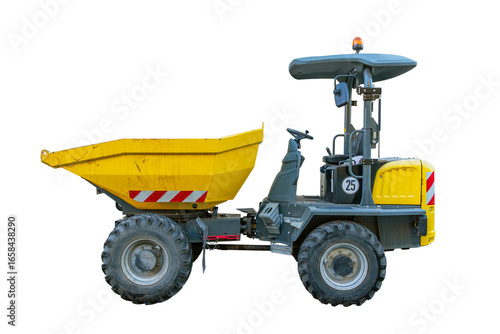 Yellow mini dumper isolated against white background