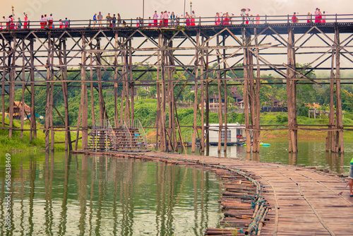 Wooden Mon Bridge at Sangkla Buri Kanchanaburi, is the longest human made wooden bridge in Thailand.