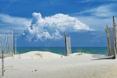 Konstfotografi Beach sand dunes and sky in summer - Topsail Island NC OBX