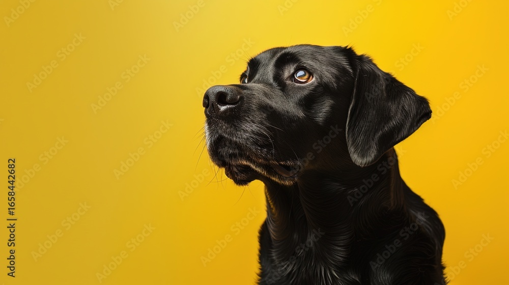 Fototapeta premium Dive into a delightful collection of yellow background pet portrait images that capture the unique personalities of our furry friends. Whether it's a cute dog with a wagging tail, a curious cat with