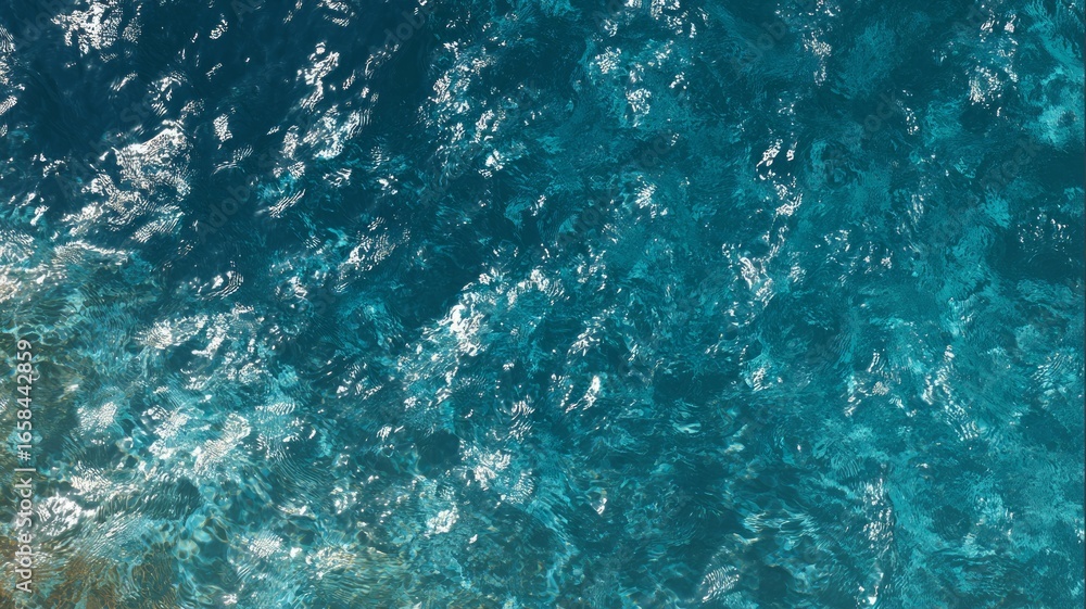 Fototapeta premium Aerial view of clear turquoise ocean water. AI generated
