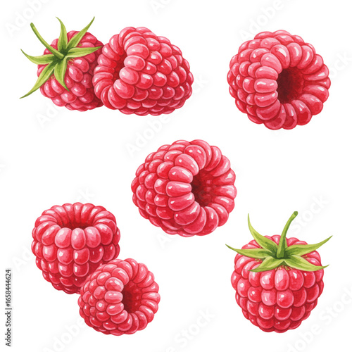 hand painted watercolor set of raspberry illustration