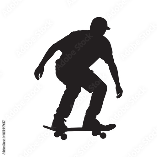Skateboarder Silhouette Riding a Skateboard on White Background Cool Skateboarding Vector Illustration for Graphic Design and Web