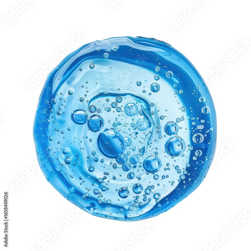 Blue cosmetic gel with bubbles, serum or hyaluronic acid