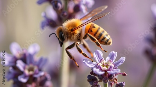 Monarch butterfly on purple flower, macro insect detail, room for text at top

