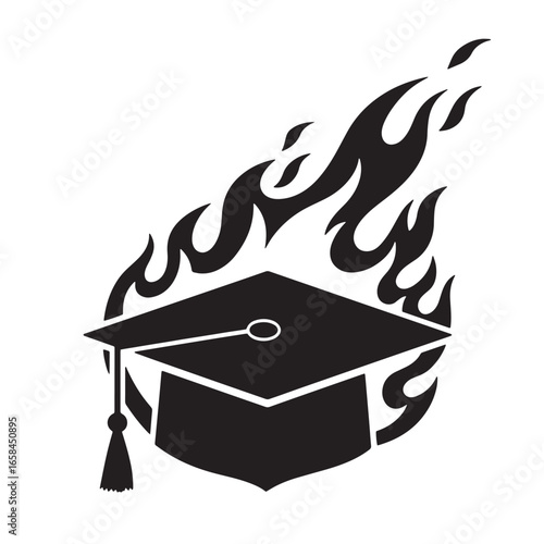 Burning graduation cap illustration depicting academic costs and student loan debt