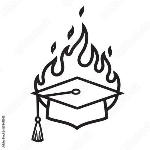 Burning graduation cap symbolizing academic stress or abandonment of education goals