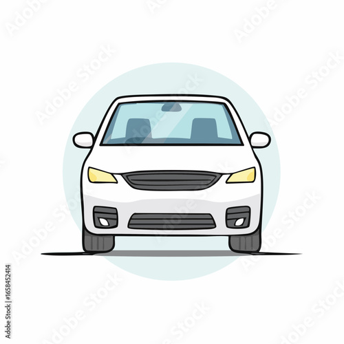 Front View of a Modern White Sedan with Clear Headlights and Grille