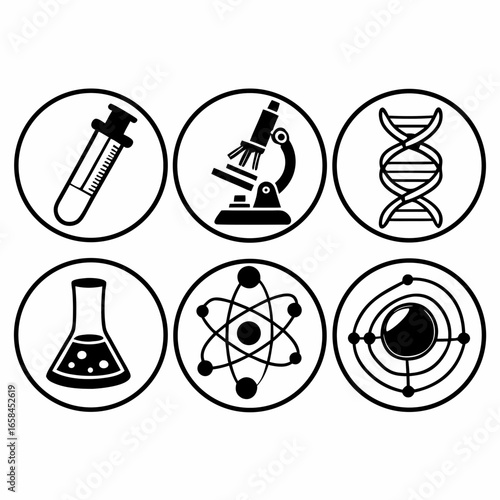 Set of science and chemistry icons isolated on white background representing laboratory equipment