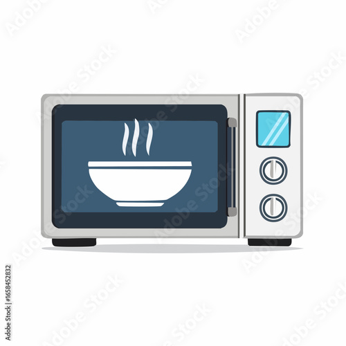 Microwave Oven with Hot Soup Bowl Cooking Ready Meal Cartoon Illustration