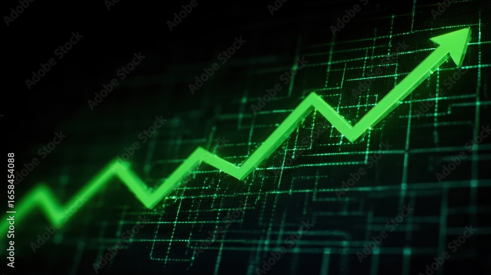 Naklejka premium Rising Line Chart: Symbolizing Upward Progress, Showing Growth and Positive Trends on a Graph
