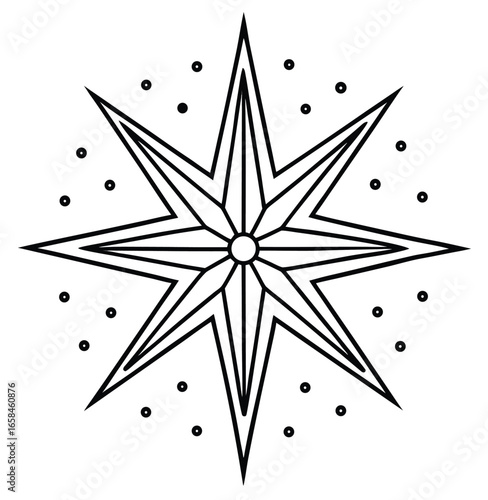 Seamless pattern with a compass rose vector and floral snowflake illustrations for a winter holiday design