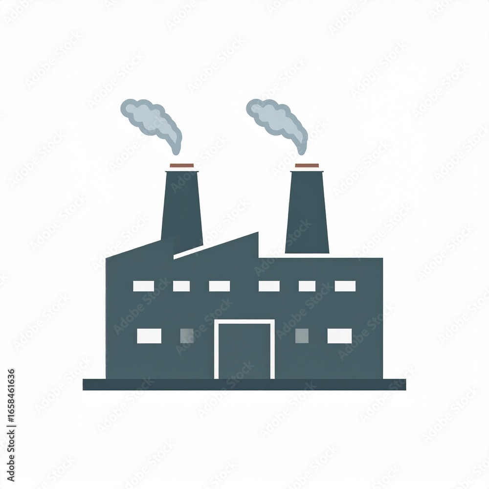 Obraz premium Simple illustration of a factory with two smoke stacks emitting smoke.