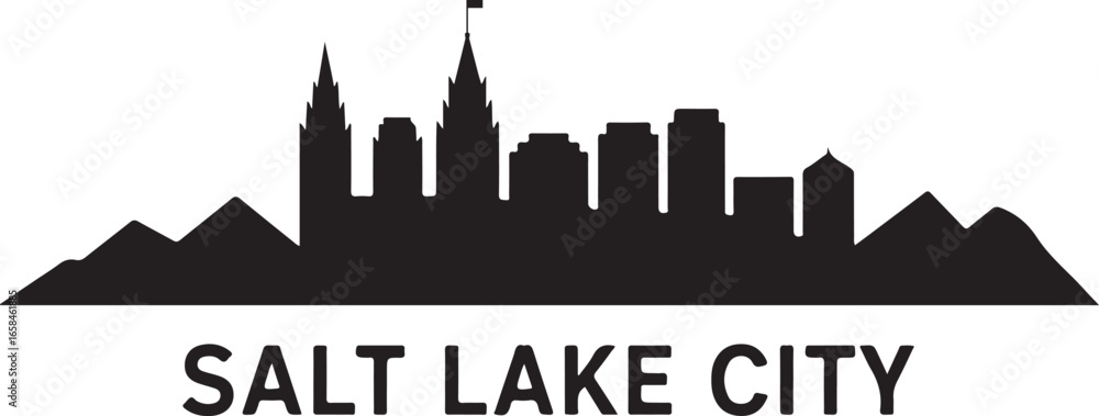 Fototapeta premium Salt Lake City Skyline Silhouette Vector on White Background