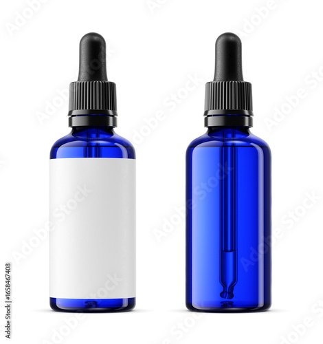 Tableau sur toile 30ml blue glass dropper bottles with blank label isolated