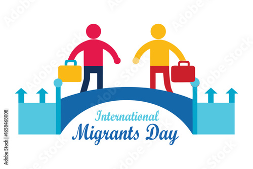International Migrants Day Vector | People with Luggage Crossing Symbolic Bridge Between Countries