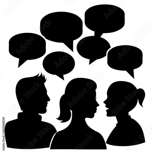 People talking with speech bubbles conversation discussion