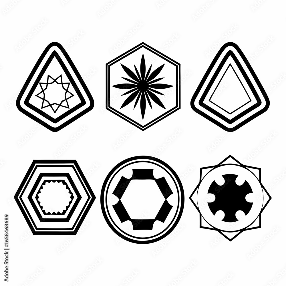 Fototapeta premium Collection of six geometric shapes isolated on white background for logo or decoration
