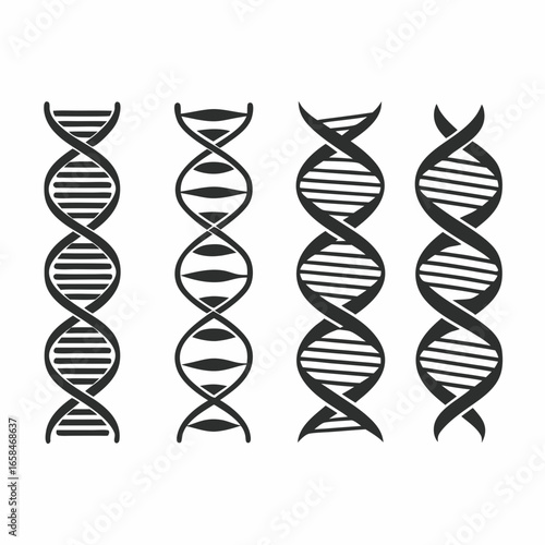 Set of dna strand icons, representing genetic code and biological structure isolated on white background
