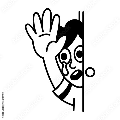 A character saying goodbye, doodle style icon 
