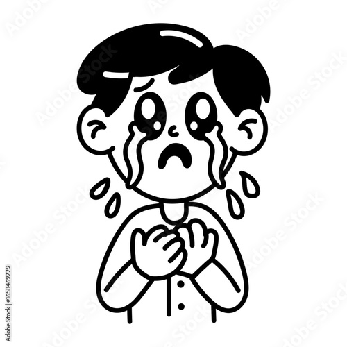 A character crying hard, hand drawn icon 

