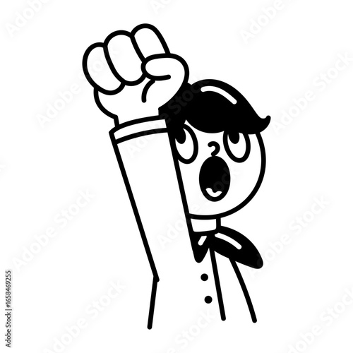 A character making a victory pose, hand drawn icon 
