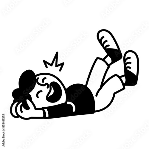 A character laughing hard, hand drawn style icon 

