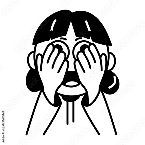 A character hiding her face showing shyness, doodle icon 

