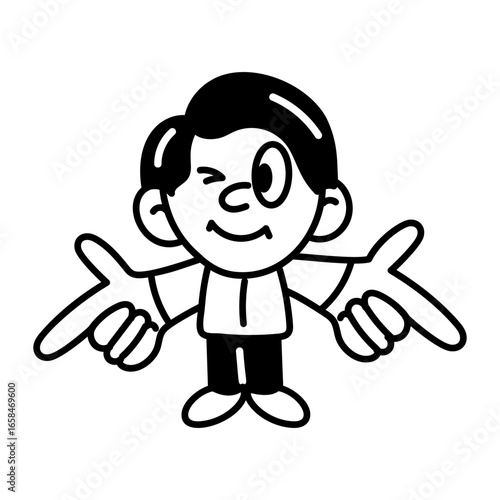 A character making finger guns, hand drawn icon 
