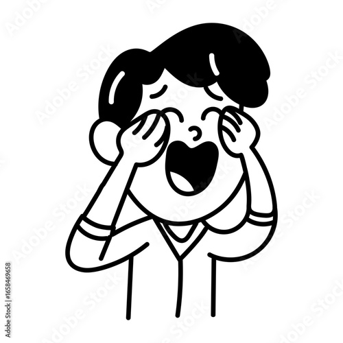 A boy crying hard, a hand drawn illustration 
