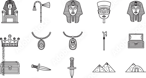 Ancient egypt icons set in linear style