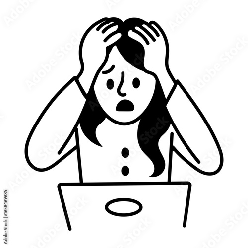 Worried girl icon in hand drawn style 