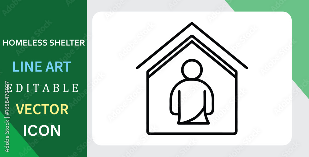 A simple line art icon of a person inside a house. Concept for a homeless shelter, housing aid, and support. Editable vector. A simple line art icon of a person inside a house. Concept for a homeless shelter, housing aid, and support. Editable vector.