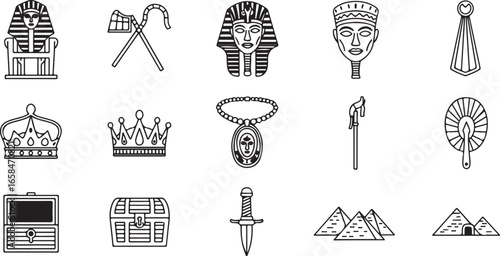 Egyptian icons set with pharaoh and pyramids