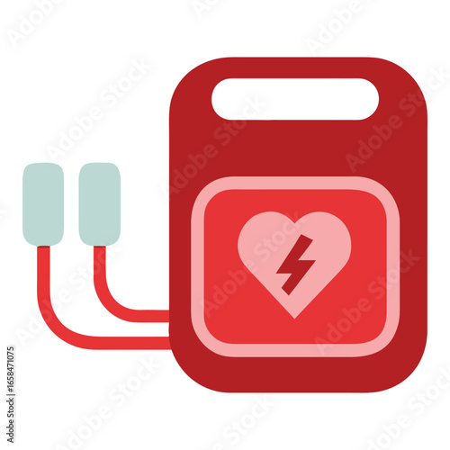 Red defibrillator medical equipment isolated on white background