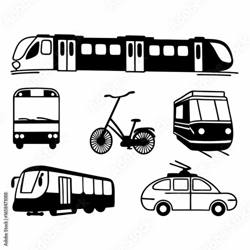 Illustration of various modes of public transportation isolated on white background
